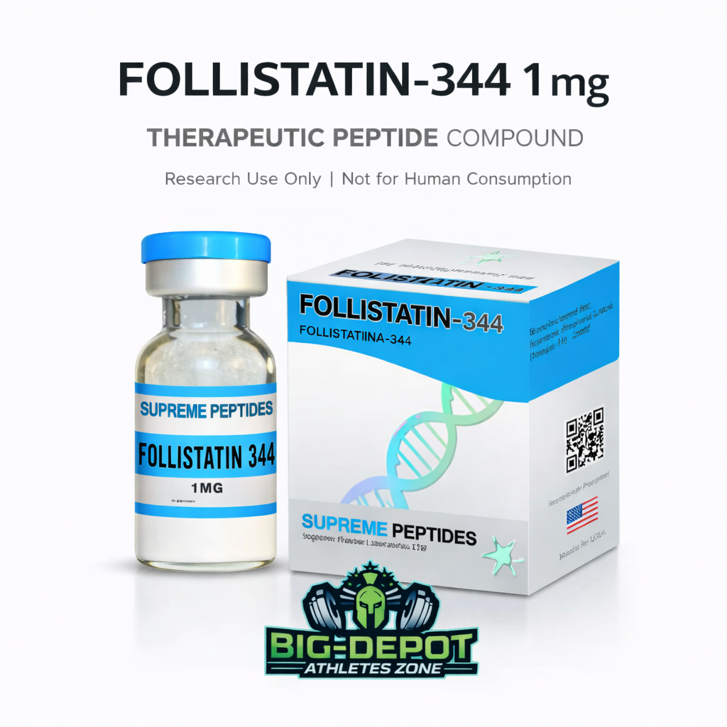 Follistatin-344 1 mg peptide Supreme Peptides vial y caja original
