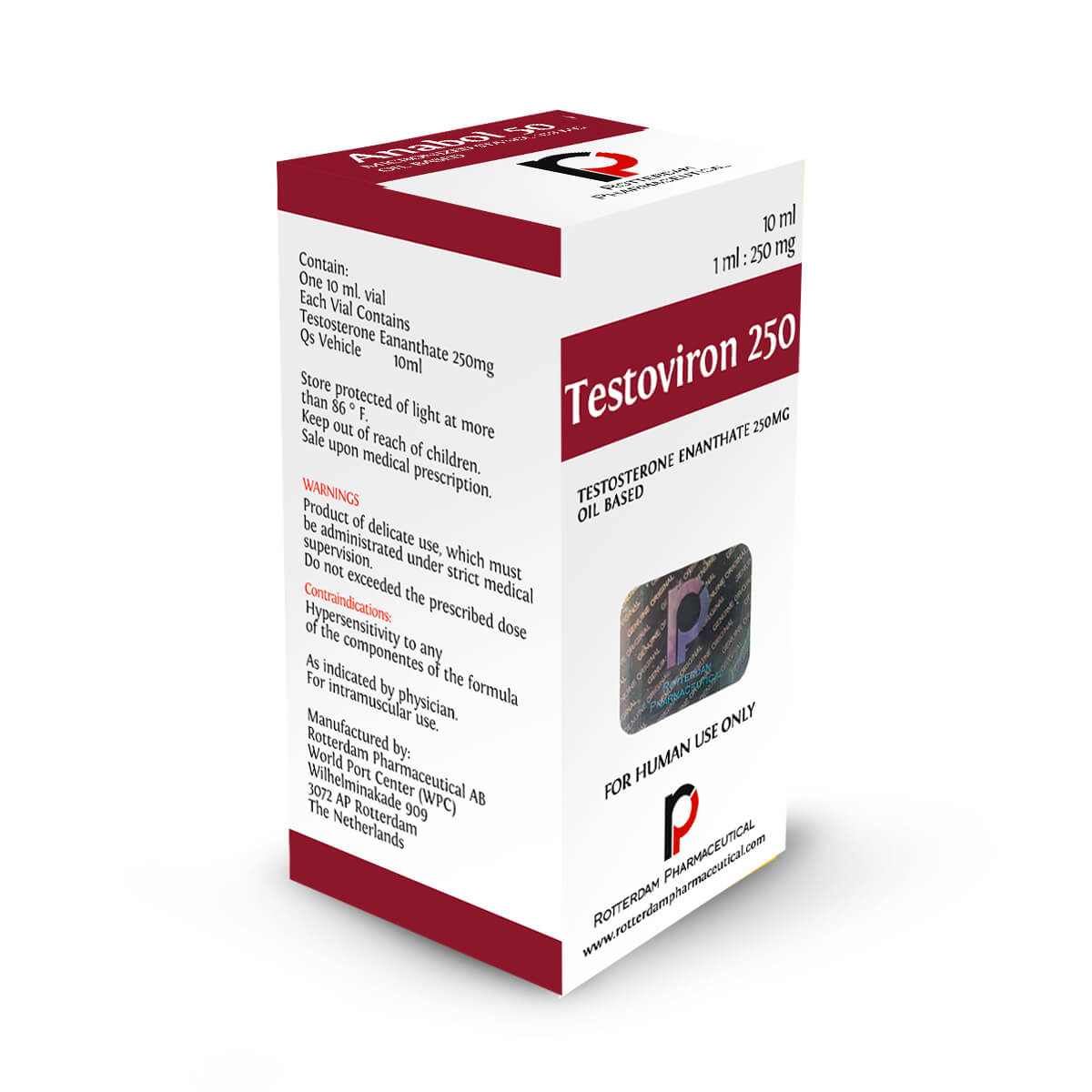 TESTOVIRON 250 - Enantato de Testosterona 250mg / 10 ml ROTTERDAM PHARMACEUTICAL