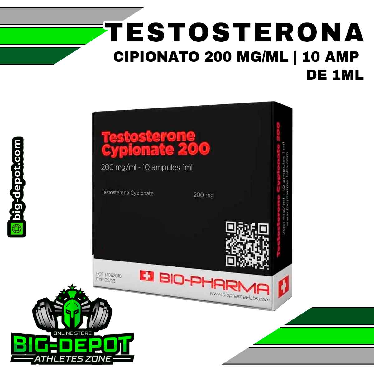 Testosterona Cipionato 200 mg/ml BioPharma 10 ampolletas Big Depot original

