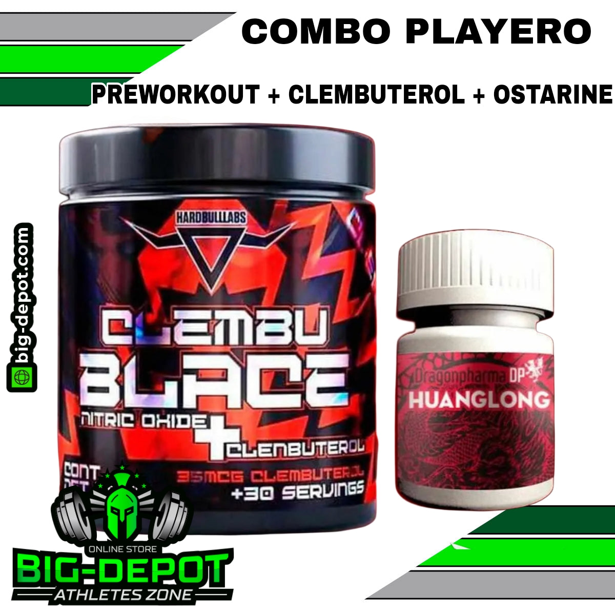 Combo Playero preworkout clembuterol ostarine Hardbull Dragon Pharma Big Depot original