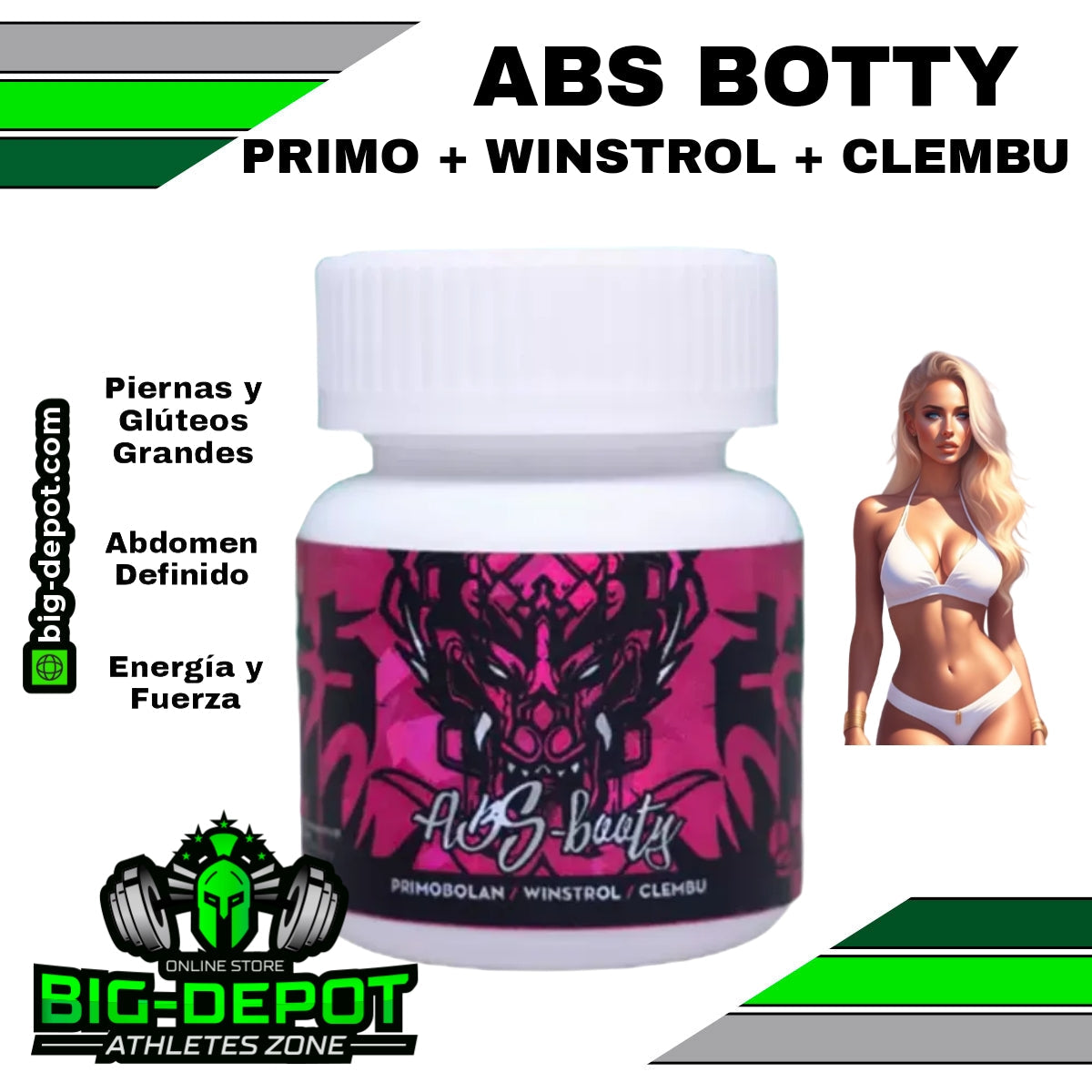 ABS Botty 100 mg Primobolan Winstrol Clembuterol Dragon Pharma 90 tabletas esteroides para mujer Big Depot original