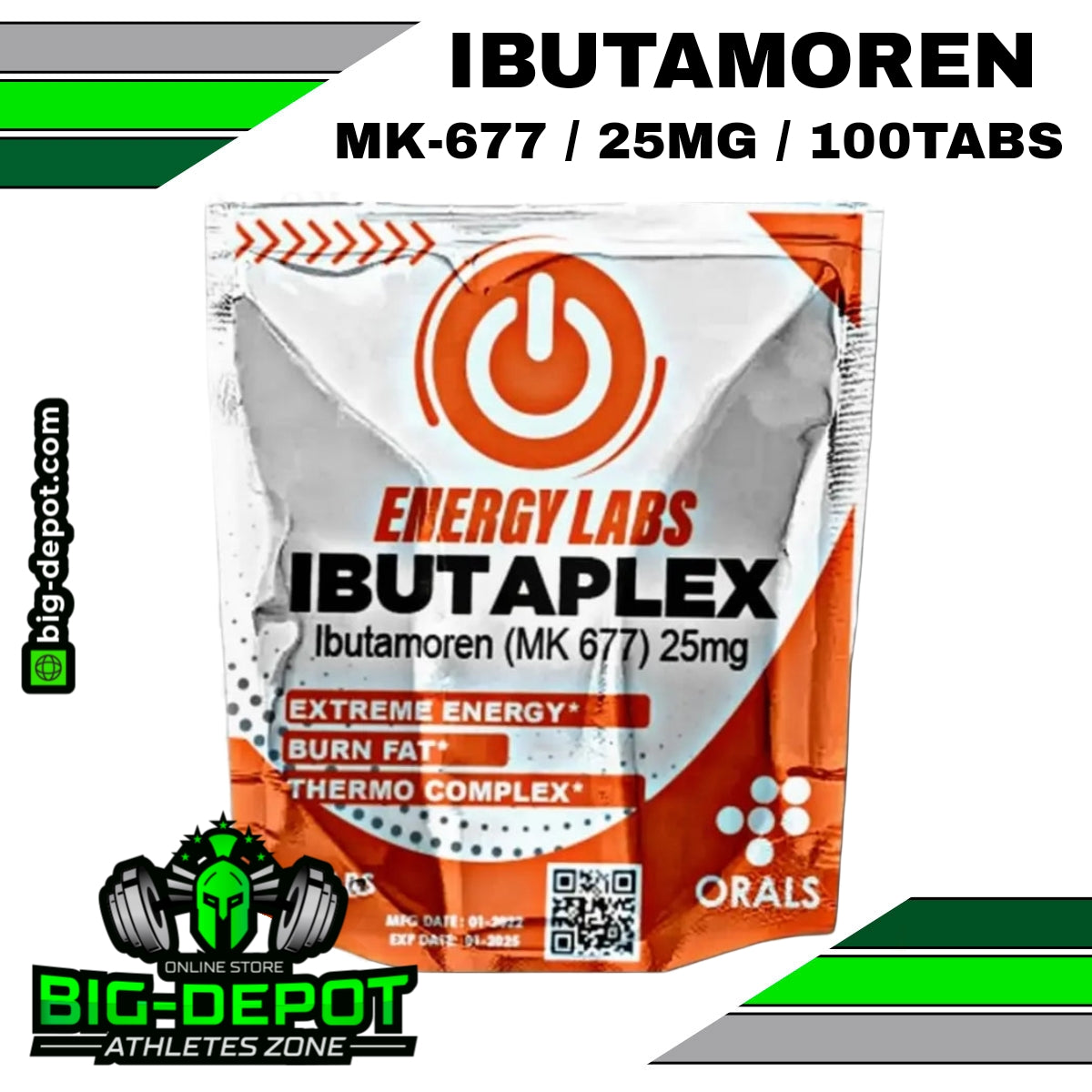 Ibutamorén 25 mg MK-677 Energy Labs 60 tabletas Big Depot original
