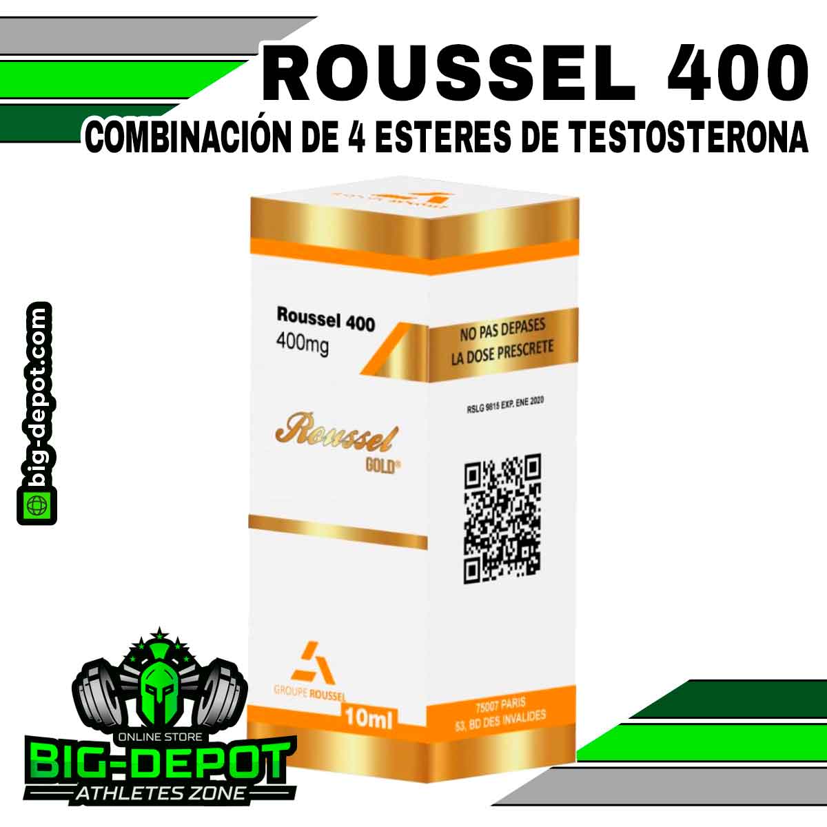 Testosterona Roussel 400 mg/ml mezcla 4 ésteres Roussel Uclar 10 ml Big Depot original
