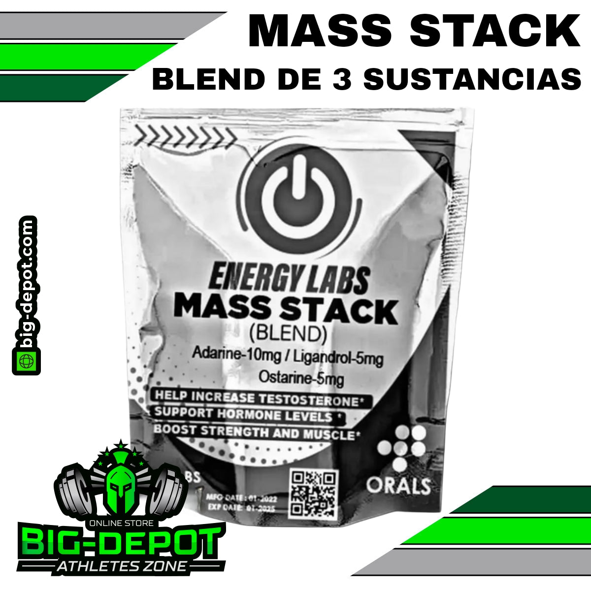 Mass Stack Sarms 25 mg andarine ligandrol ostarine Energy Labs 60 tabletas Big Depot original
