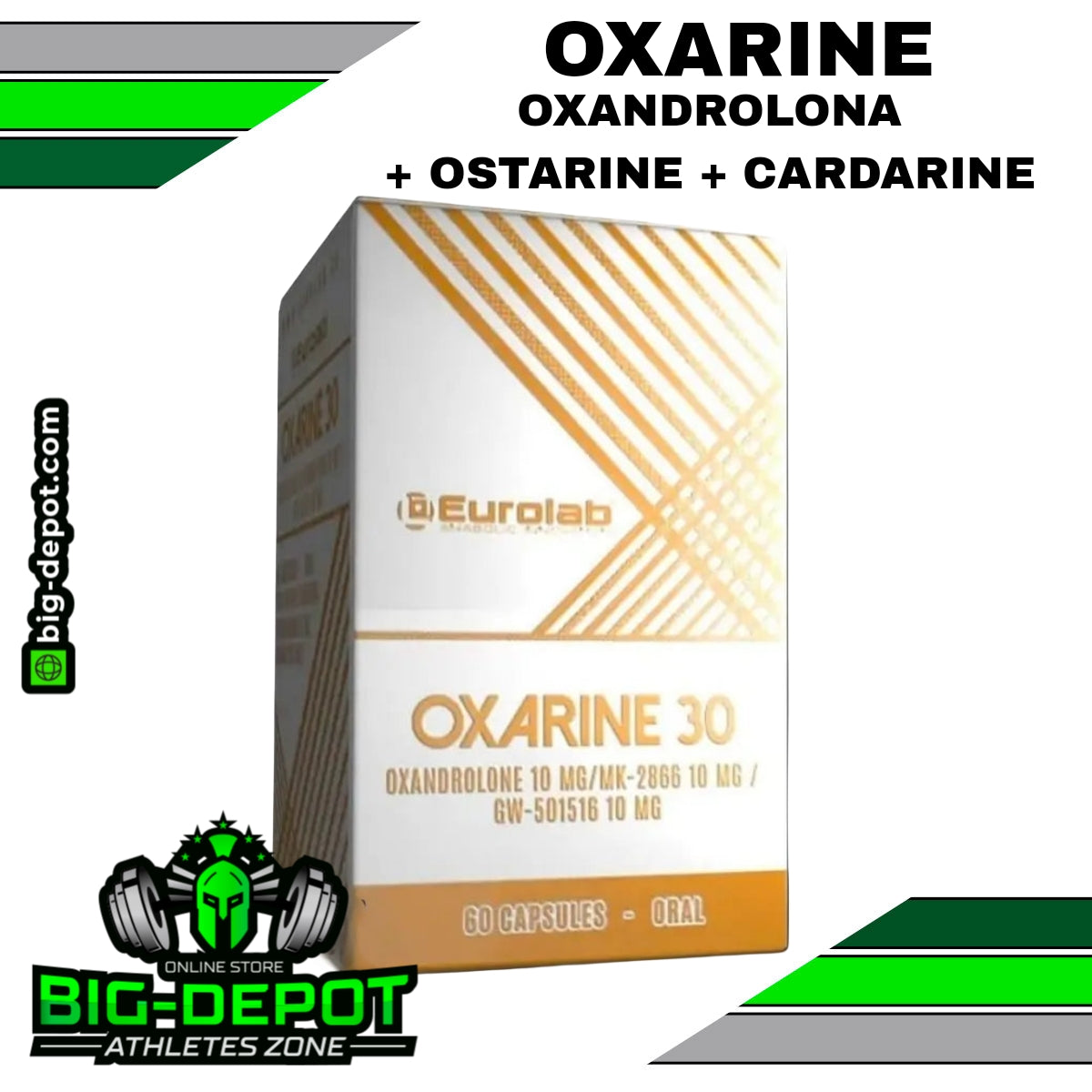 Oxarine Oxandrolona 10 mg Ostarine 10 mg Cardarine 10 mg Eurolab 60 cápsulas Big Depot original
