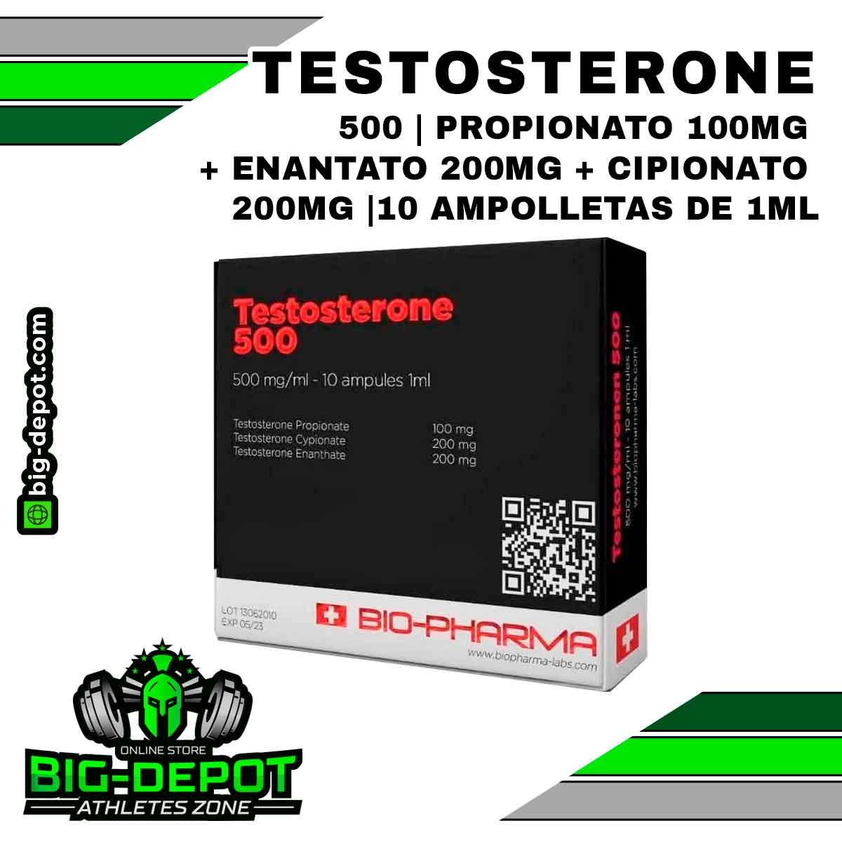 Testosterone 500 mezcla testosteronas BioPharma 10 ampolletas Big Depot original

