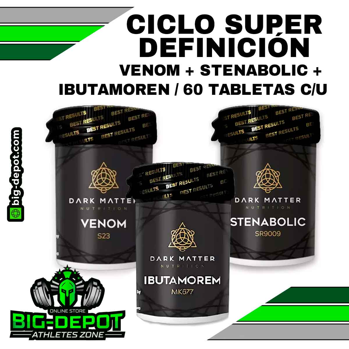 Ciclo super definicion Venom Stenabolic Ibutamoren Sarms Dark Matter 60 tabletas Big Depot original
