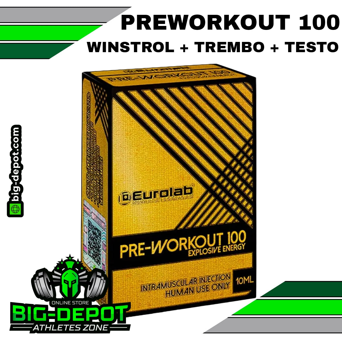Pre-Workout 100 Trembolona 25 mg Stanozolol 25 mg Testosterona 50 mg Eurolab 10 ml Big Depot original
